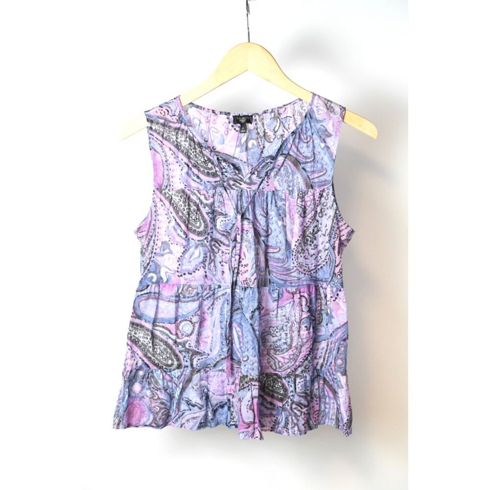 Talbots Purple Pink Paisley Sleeveless Lightweight Tank Size P 100% Cotton